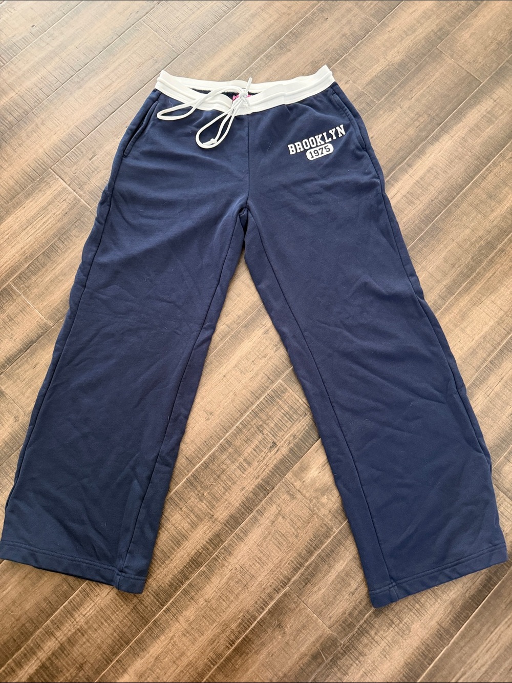 Edikted Navy Track Pants with White Waistband